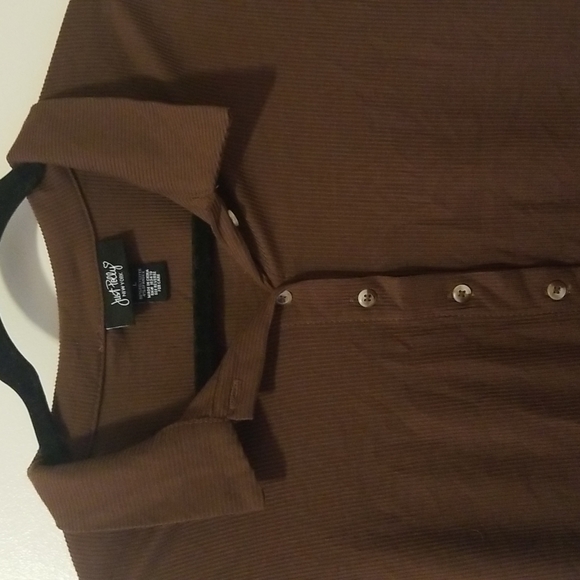 Dark Brown Cropped Button Tee - Picture 2 of 4